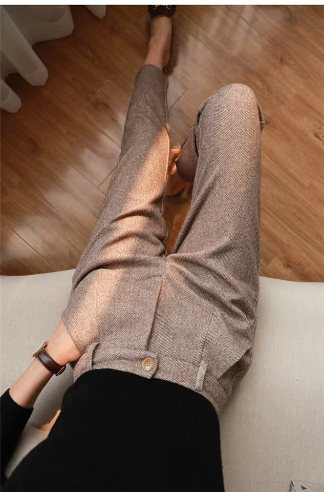 Wool Blend High-Waist Slim Trousers