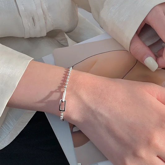 Geometric Silver Bead Bracelet