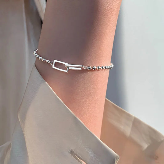 Geometric Silver Bead Bracelet