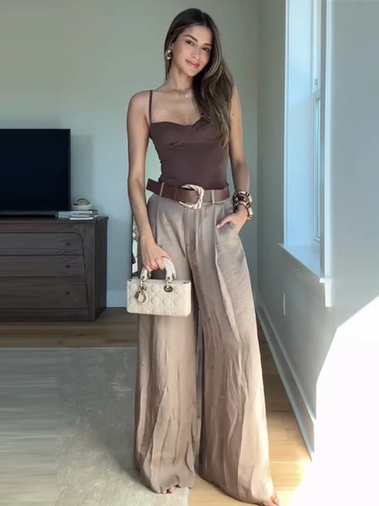 Elegant Wide-Leg Trousers with Fitted Bodysuit