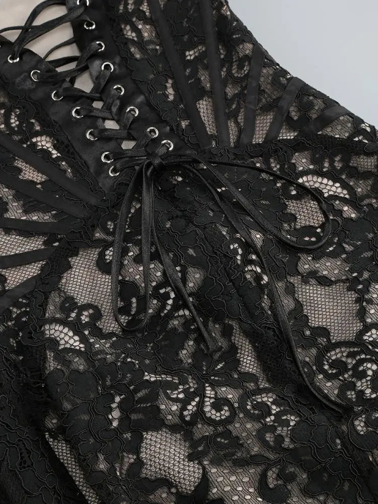 Black Strapless Lace Corset Mini Dress