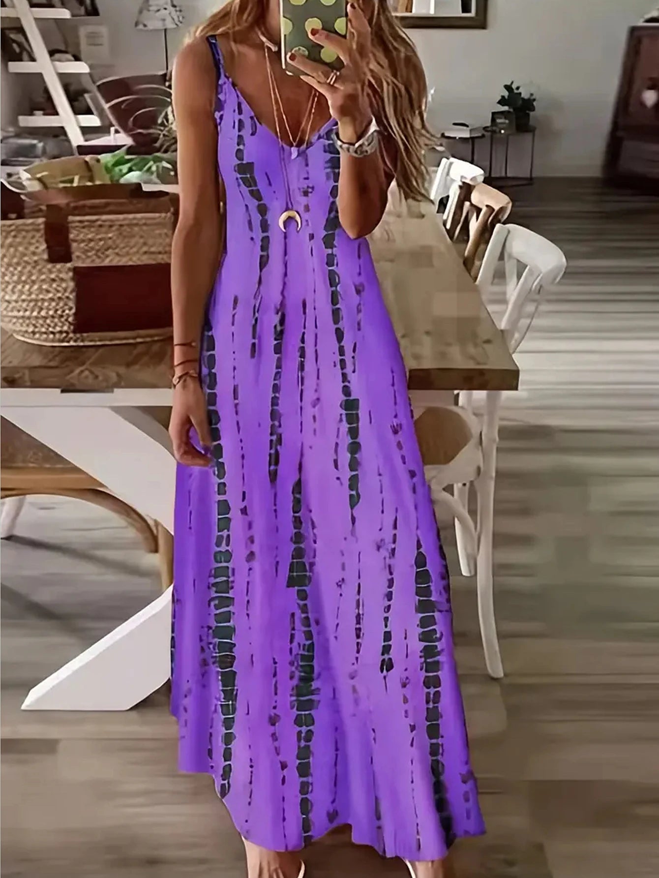 Boho Tie-Dye Spaghetti Strap Maxi Dress