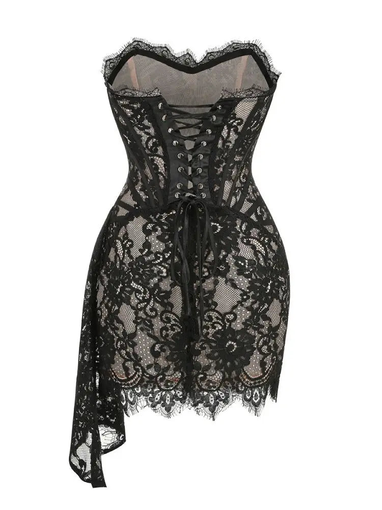 Black Strapless Lace Corset Mini Dress