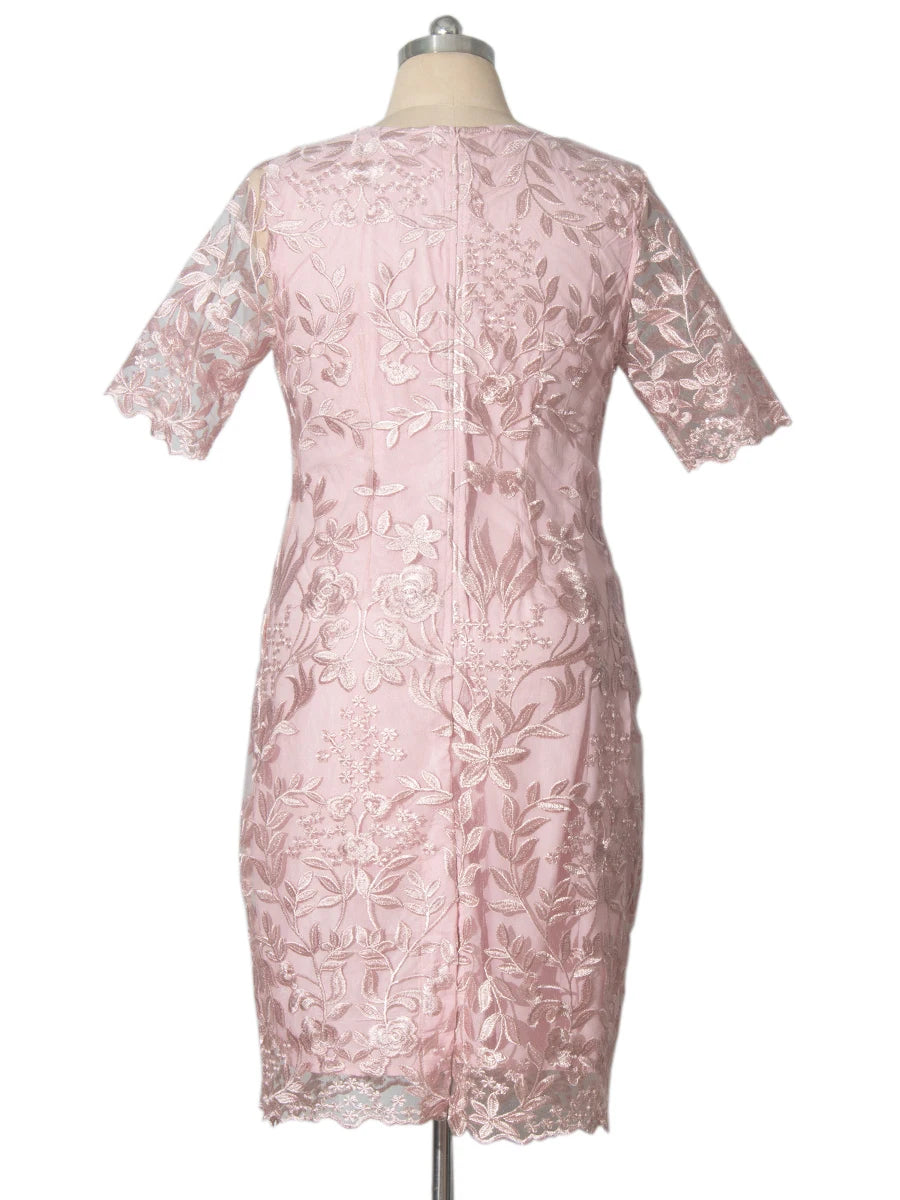 Blush Floral Embroidered Midi Dress
