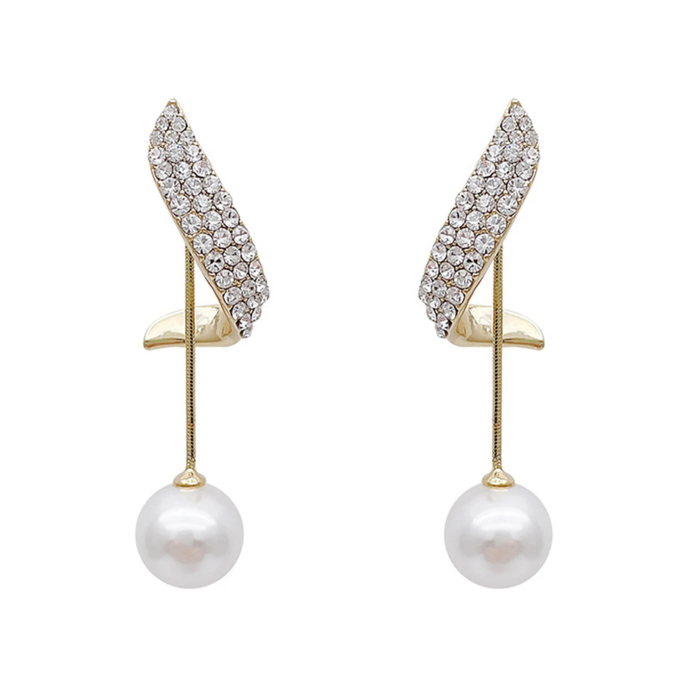 Crystal Wave Pearl Drop Earrings