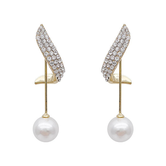 Crystal Wave Pearl Drop Earrings