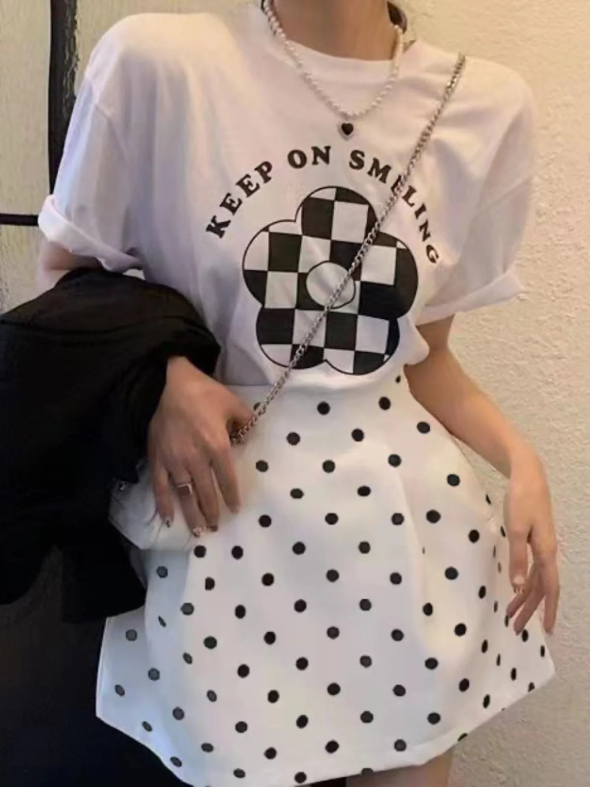 Retro Fluffy  Skirt High Waist Polka Dot White f-length Umbrella Skirt for plus Size Women Spring Summer Autumn