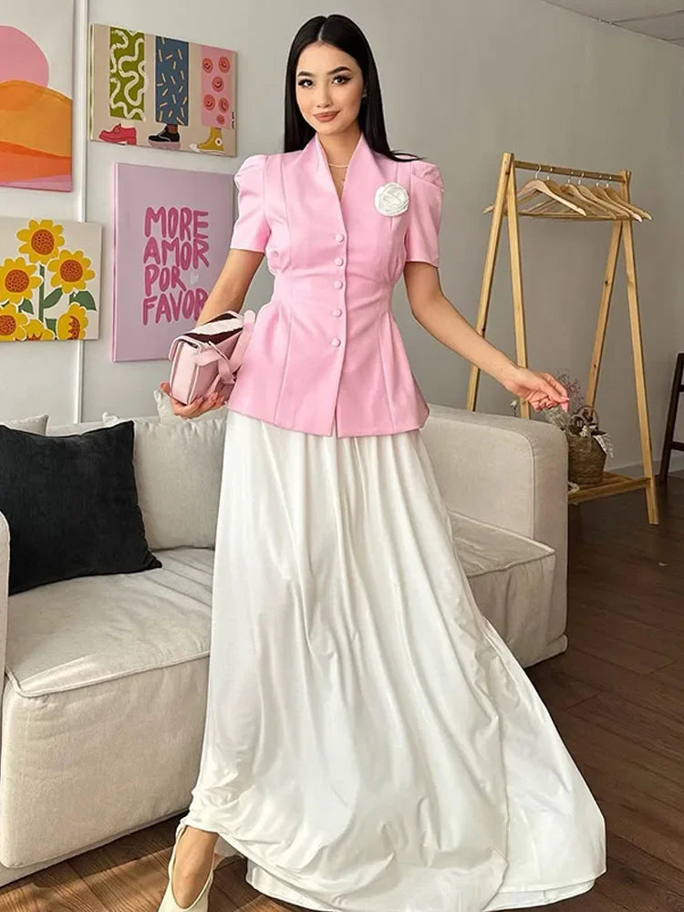 Short Sleeve Peplum Blazer with Floral Detail