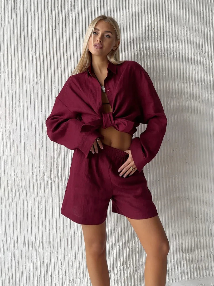 Pink Cotton Shirt & Shorts Set