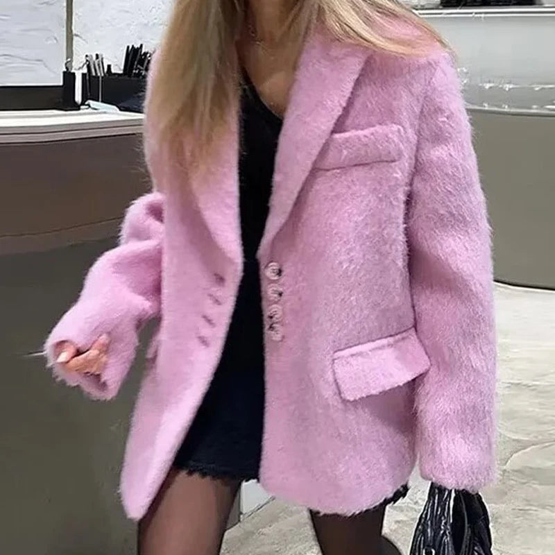 Oversized Grey Wool-Blend Blazer Coat
