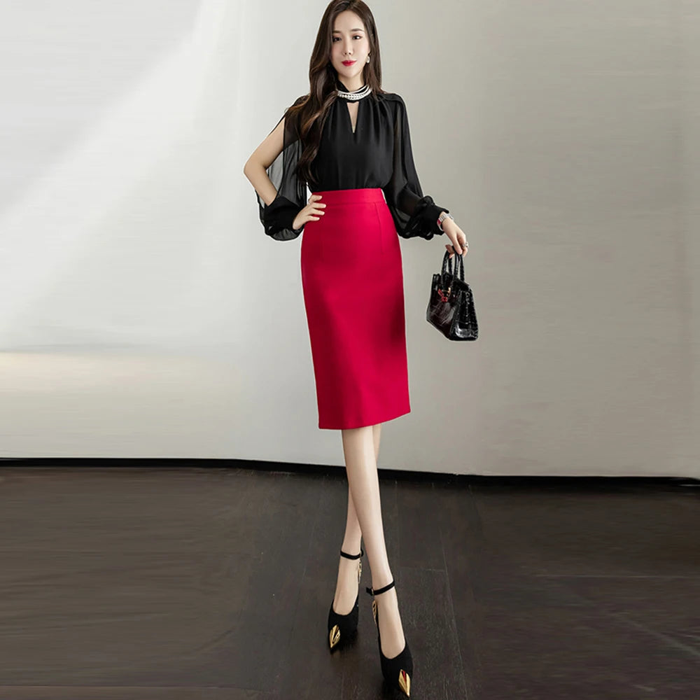 Classic Gray Pencil Skirt – High-Waist Slim Fit Office Midi