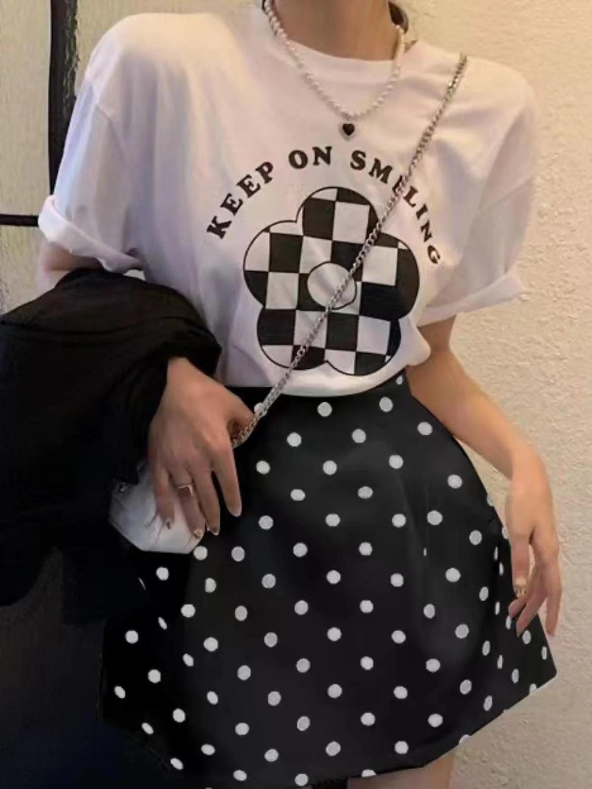 Retro Fluffy  Skirt High Waist Polka Dot White f-length Umbrella Skirt for plus Size Women Spring Summer Autumn
