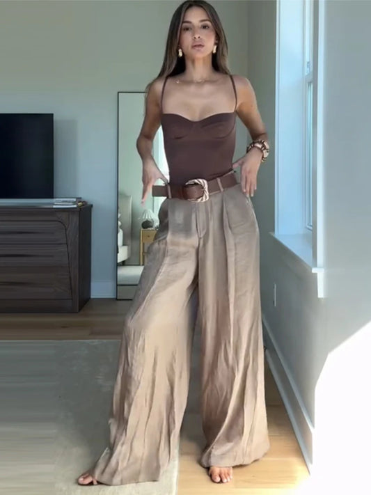 Elegant Wide-Leg Trousers with Fitted Bodysuit