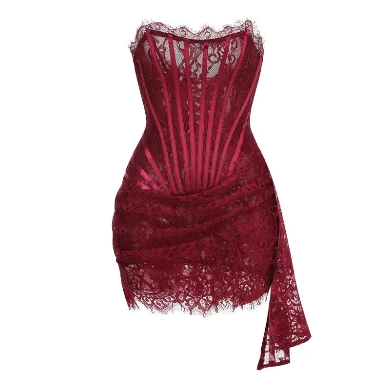 Black Strapless Lace Corset Mini Dress