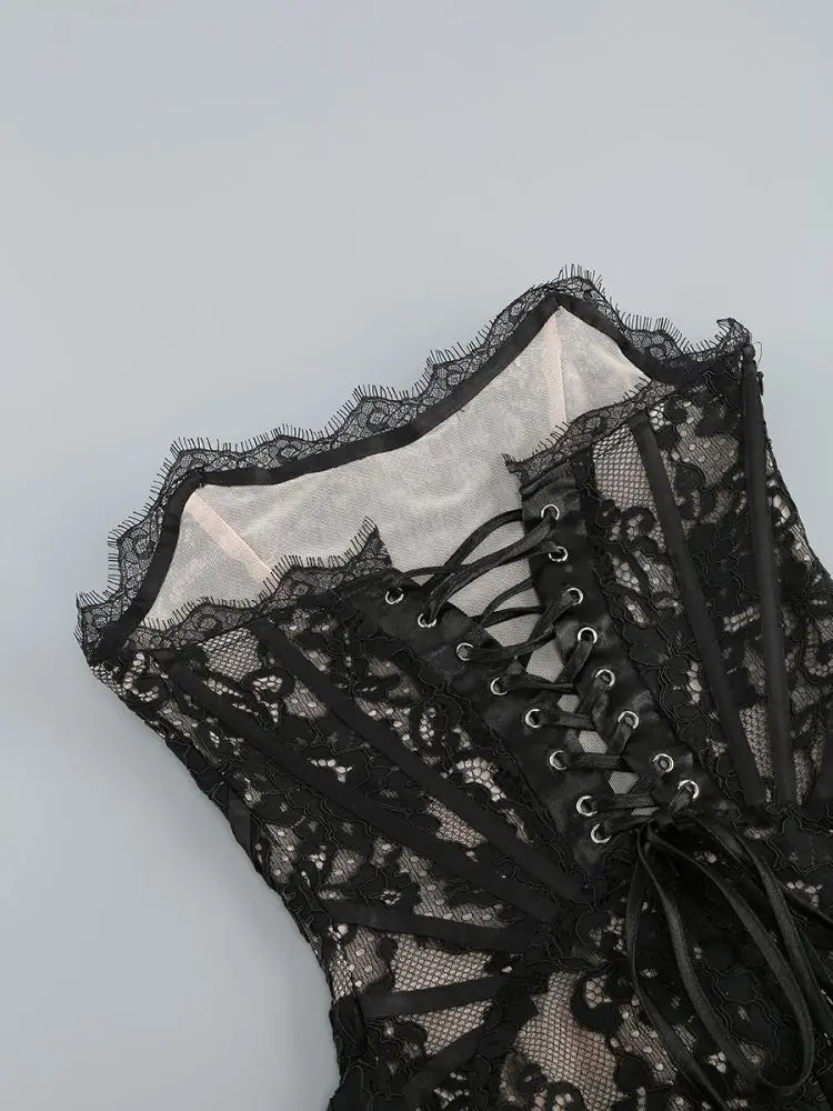 Black Strapless Lace Corset Mini Dress