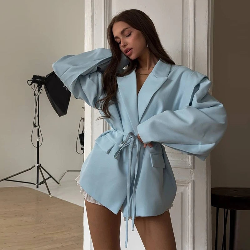 Structured Off-White Blazer Dress with Shoulder Pads