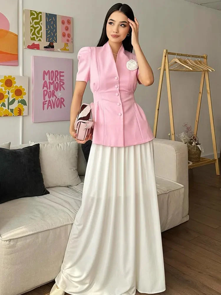 Short Sleeve Peplum Blazer with Floral Detail