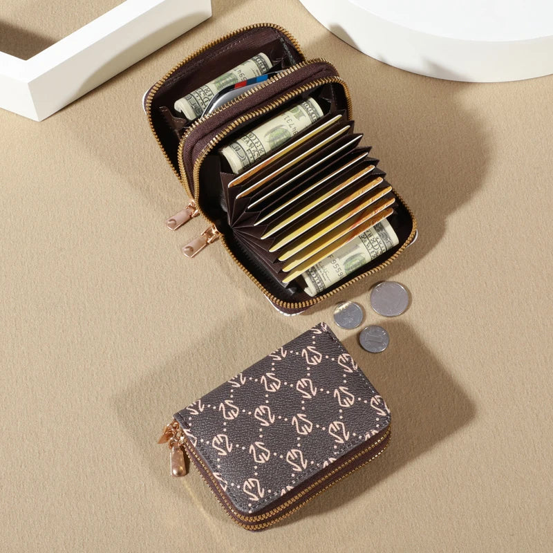 Compact Double-Zip Card Holder Wallet