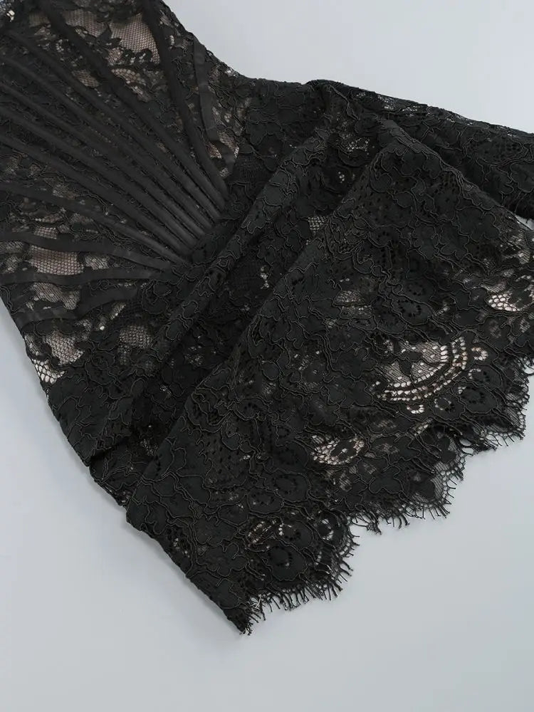Black Strapless Lace Corset Mini Dress