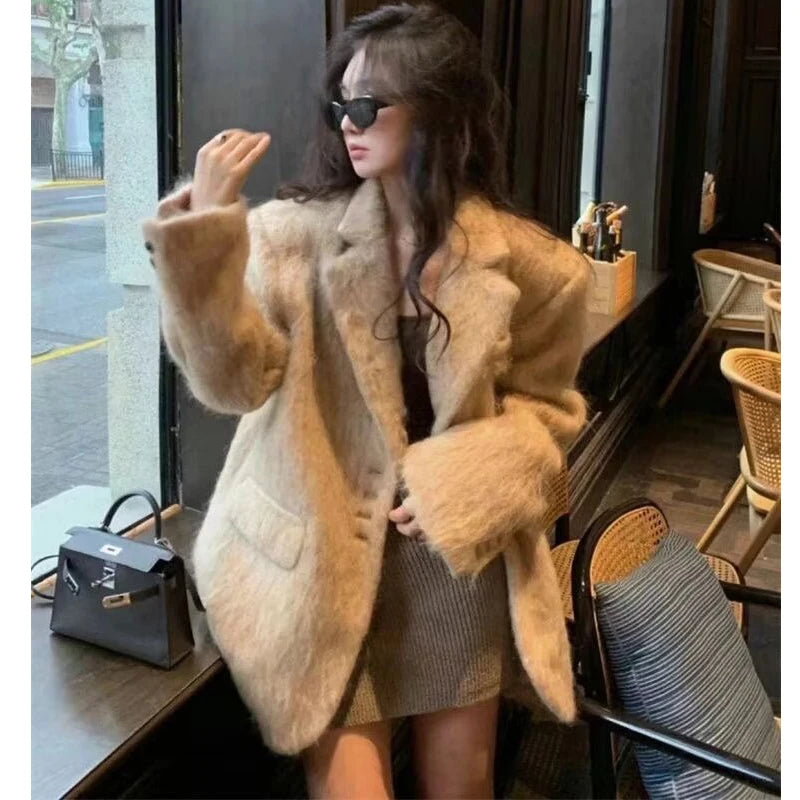 Oversized Grey Wool-Blend Blazer Coat