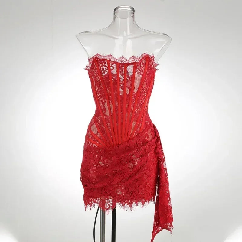 Black Strapless Lace Corset Mini Dress