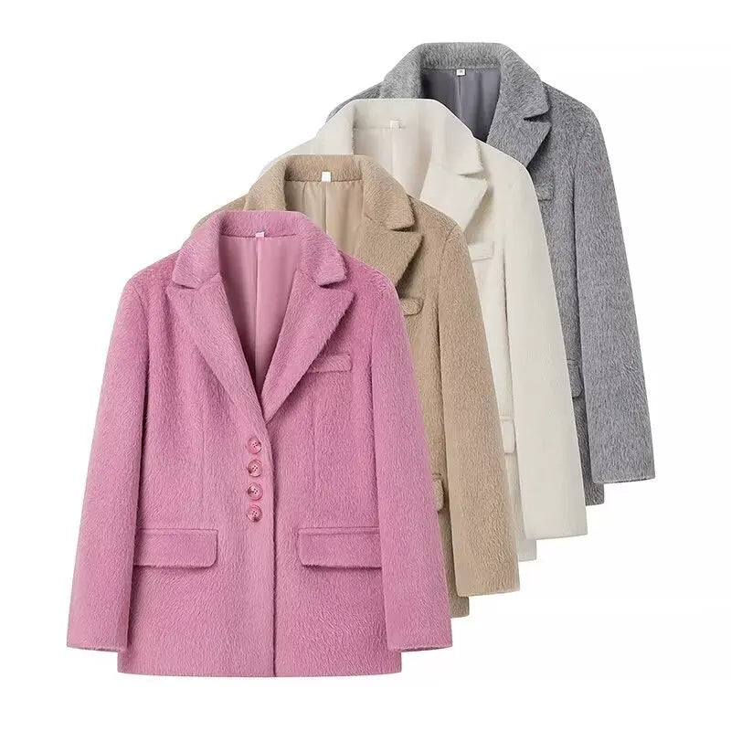 Oversized Grey Wool-Blend Blazer Coat