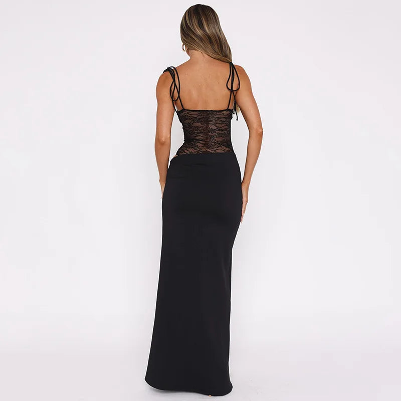 Burgundy Lace Cut-Out Maxi Dress