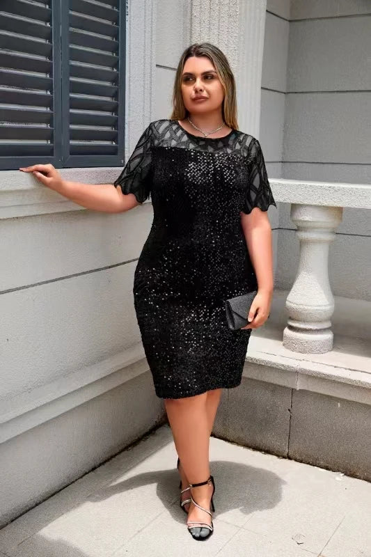 Burgundy Sequin Mesh Midi Dress