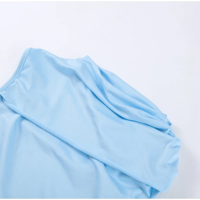 Elegant Light Blue Draped Evening Gown – Pleated Shawl Detail, Slim Fit Maxi Dress