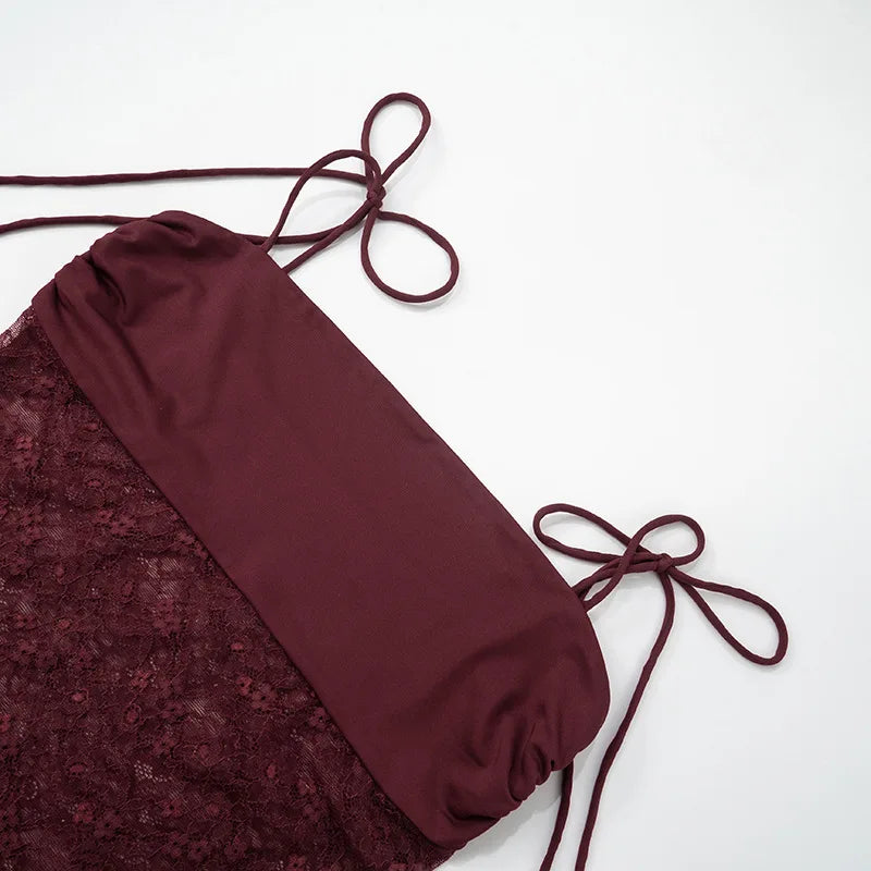 Burgundy Lace Cut-Out Maxi Dress