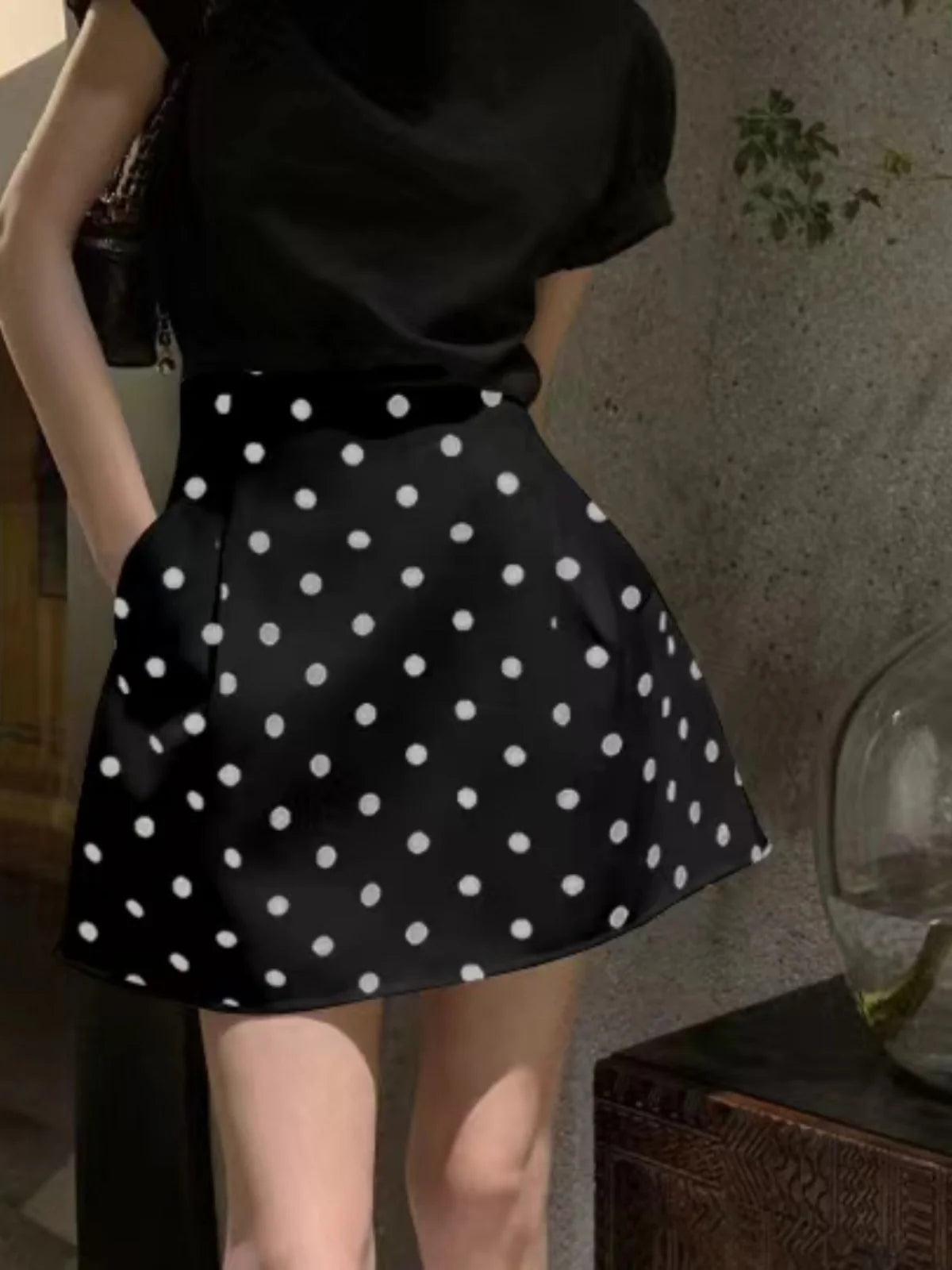 Retro Fluffy  Skirt High Waist Polka Dot White f-length Umbrella Skirt for plus Size Women Spring Summer Autumn