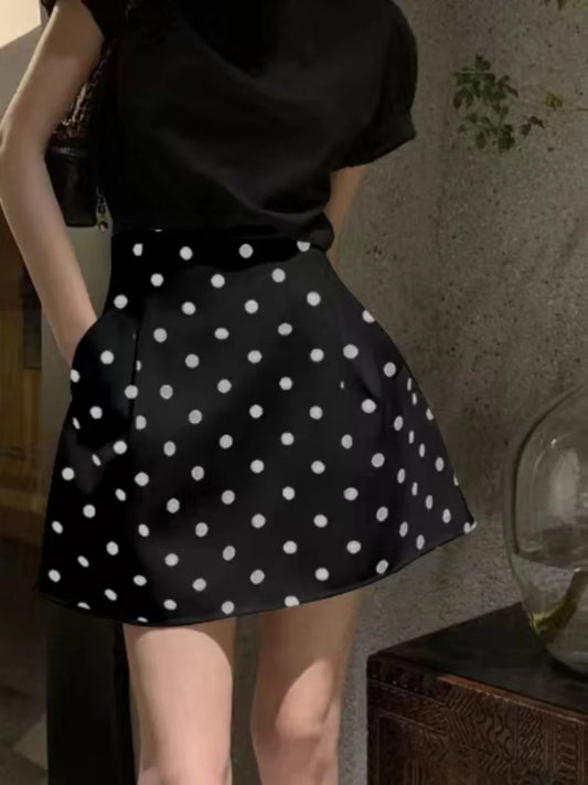 Retro Fluffy  Skirt High Waist Polka Dot White f-length Umbrella Skirt for plus Size Women Spring Summer Autumn