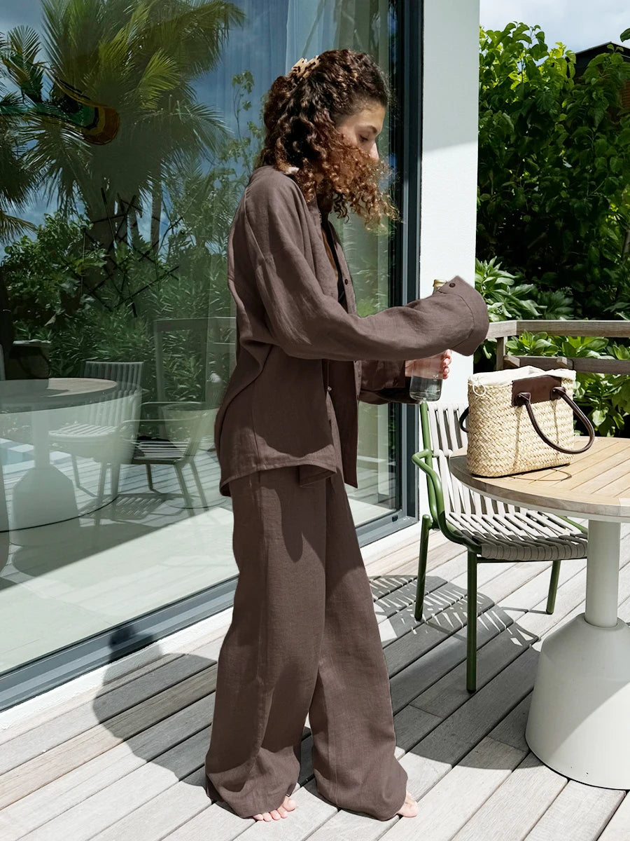 White Linen Wide-Leg Set