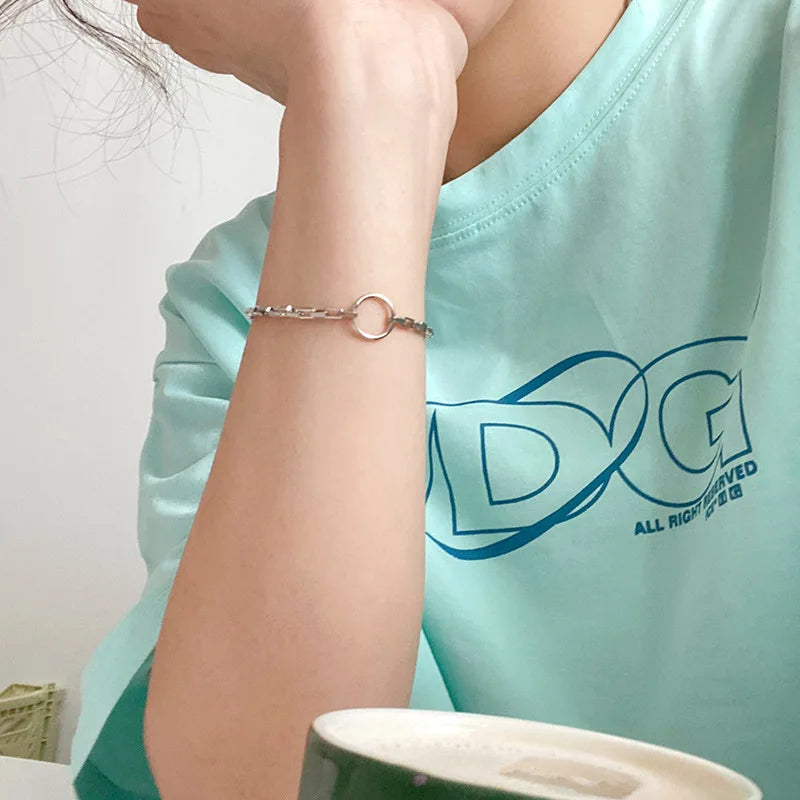 Geometric Silver Bead Bracelet
