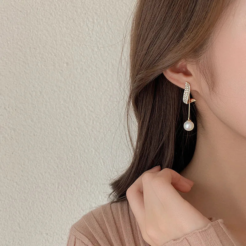 Crystal Wave Pearl Drop Earrings