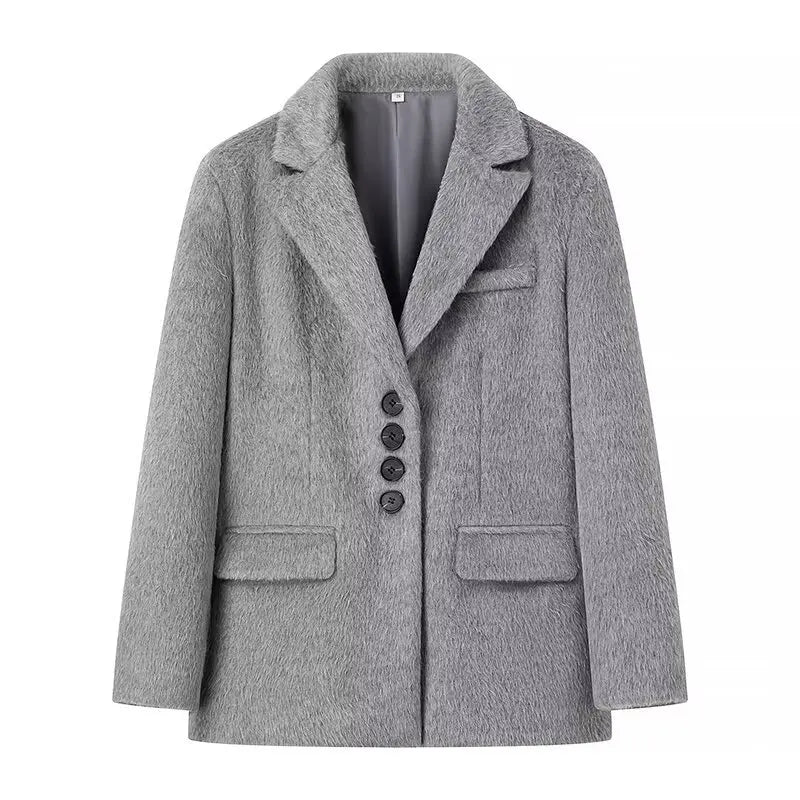 Oversized Grey Wool-Blend Blazer Coat