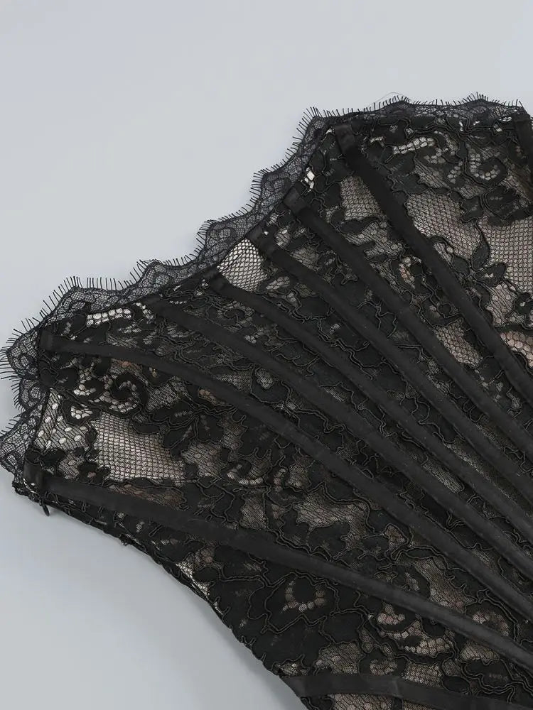 Black Strapless Lace Corset Mini Dress