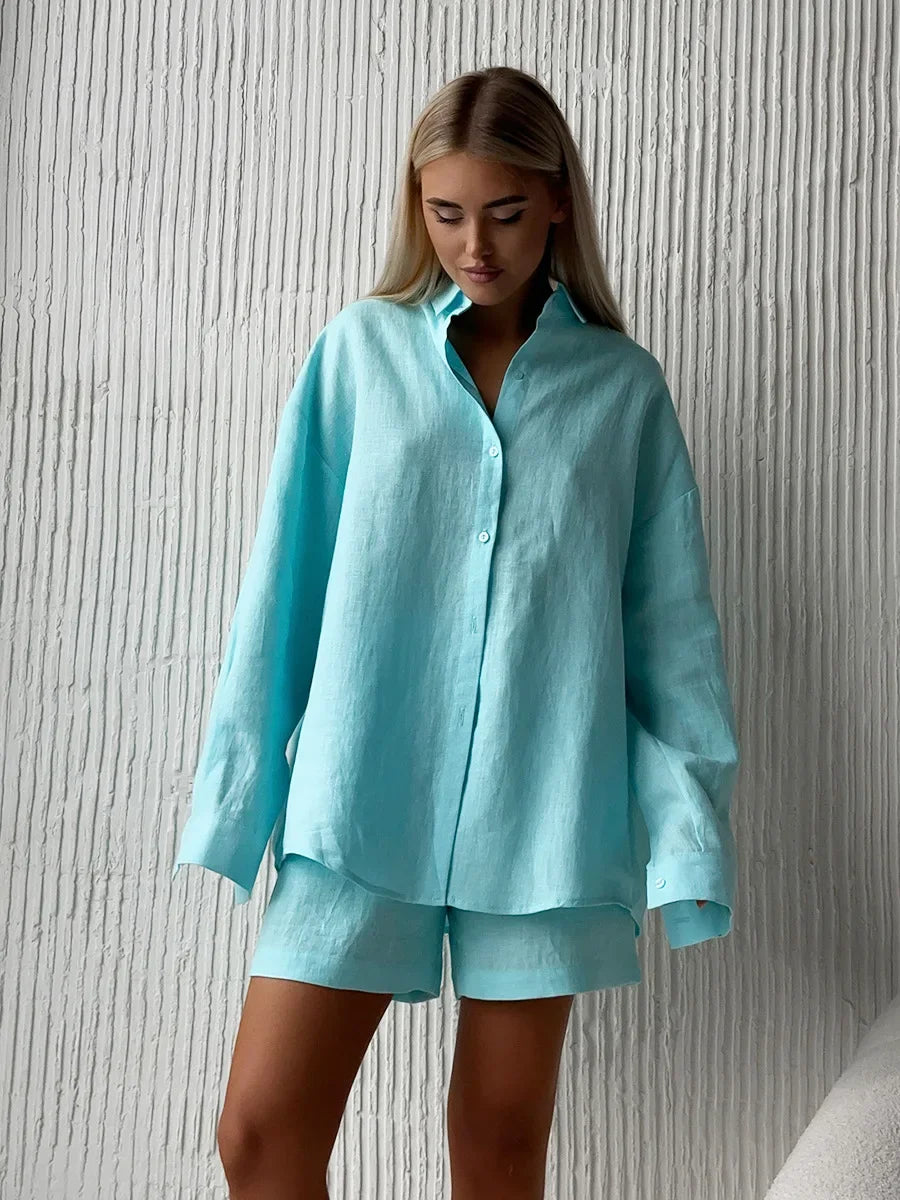 Pink Cotton Shirt & Shorts Set