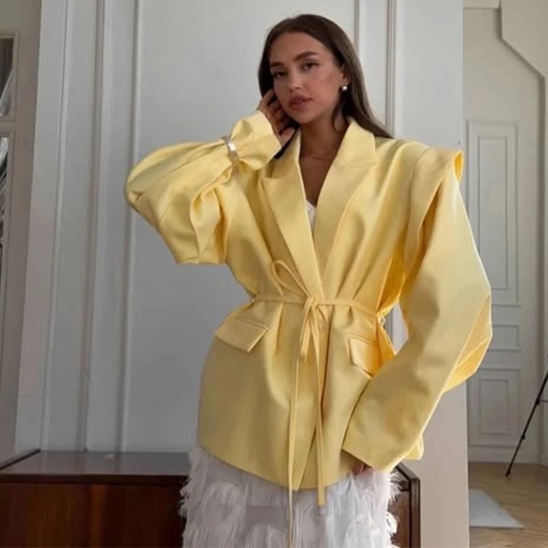 Structured Off-White Blazer Dress with Shoulder Pads