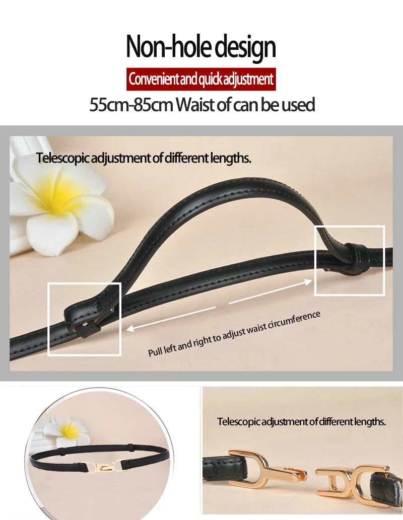 Slim Leather Waist Belt with Gold Buckle