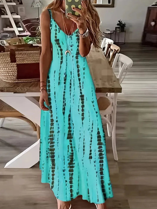 Boho Tie-Dye Spaghetti Strap Maxi Dress