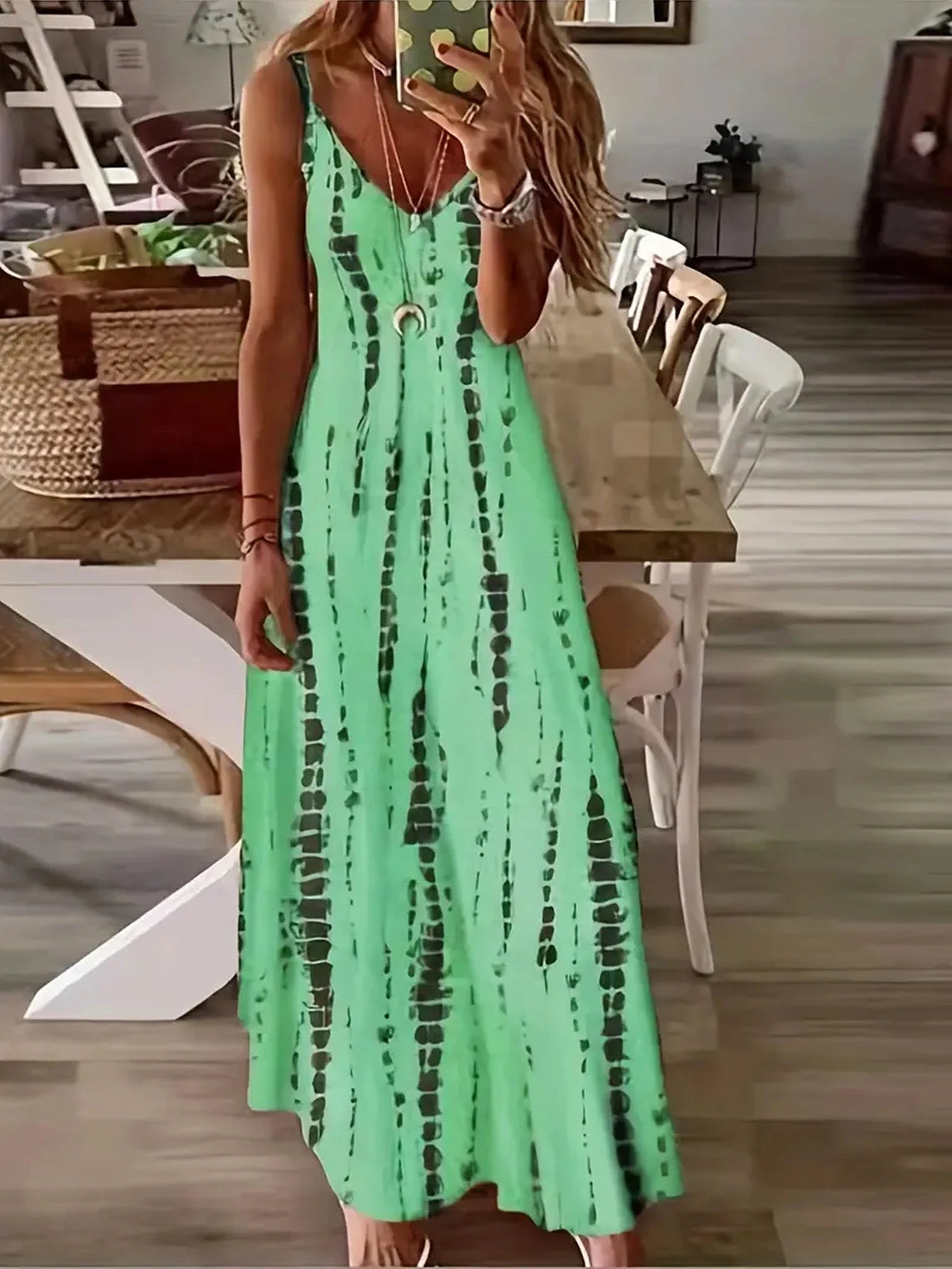 Boho Tie-Dye Spaghetti Strap Maxi Dress