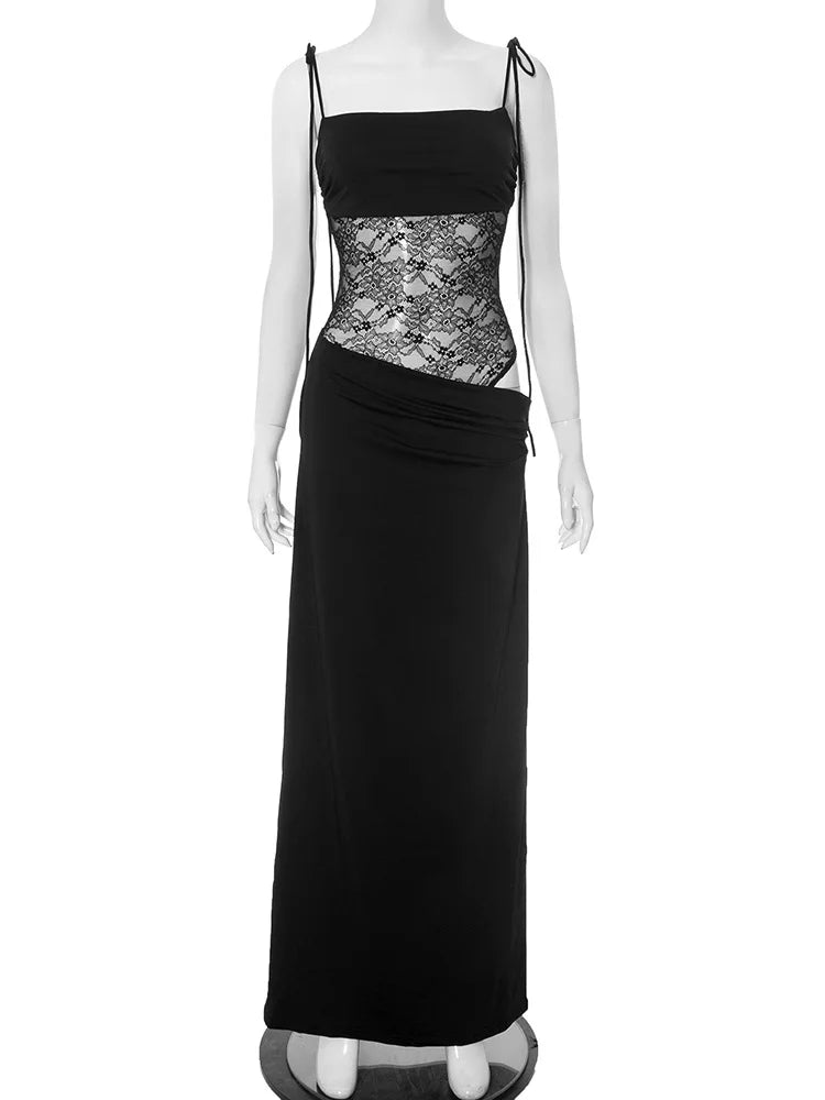 Burgundy Lace Cut-Out Maxi Dress