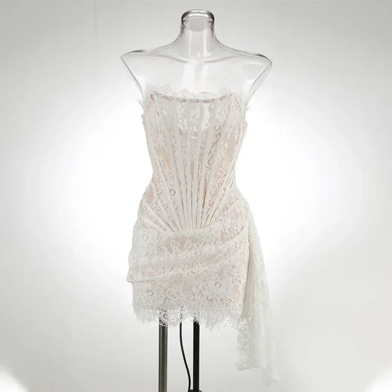 Black Strapless Lace Corset Mini Dress