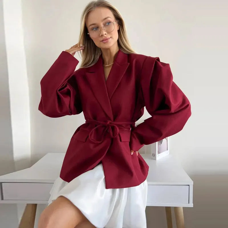 Structured Off-White Blazer Dress with Shoulder Pads