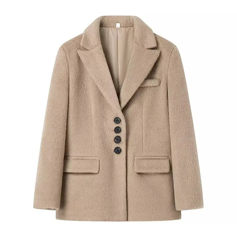 Oversized Grey Wool-Blend Blazer Coat