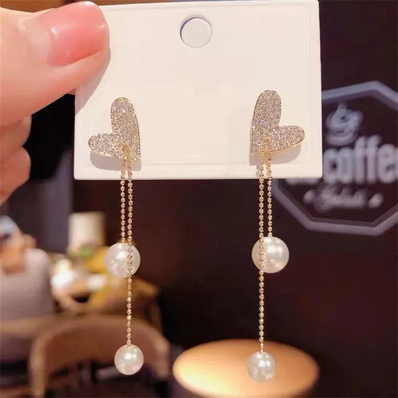 Crystal Wave Pearl Drop Earrings