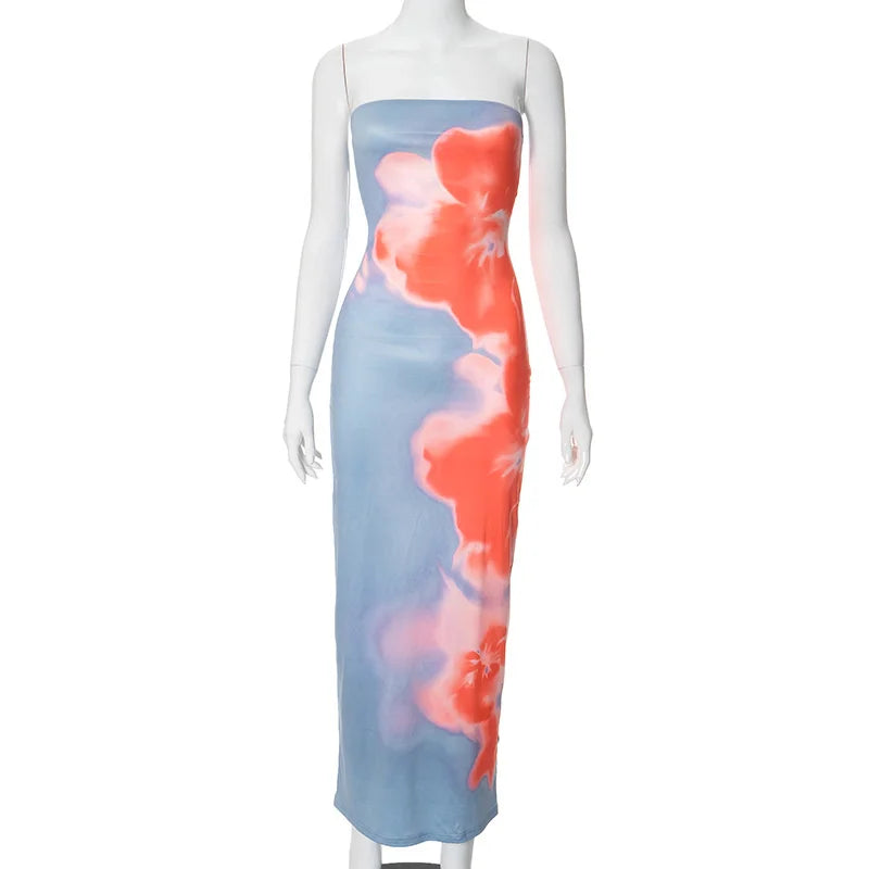 Strapless Printed Maxi Dress