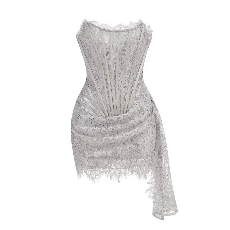 Black Strapless Lace Corset Mini Dress