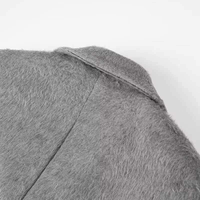 Oversized Grey Wool-Blend Blazer Coat